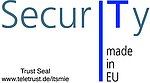 Hier sehen Sie ein Logo der "IT Security made in Europe" Auszeichnung, welches in den Farben hellgrau und blau gestaltet ist-